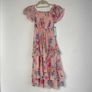 Rare Editions Girls Pink and Orange Tiered Ruffled Sundress Size Small NWT